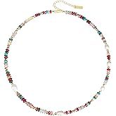 Boho Beaded Necklace for Women Colorful Natural Stone Gemstones Pearl Bead Choker Necklaces 14k Gold Plated Necklace Handmade Beach Jewelry Gifts