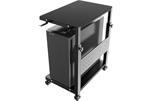 PUTORSEN Computer Tower Stand Cart - 2-Tier CPU Cart with 4 Casters, Rolling Holder with Pegboard & 2 Hooks, Height Adjustabl