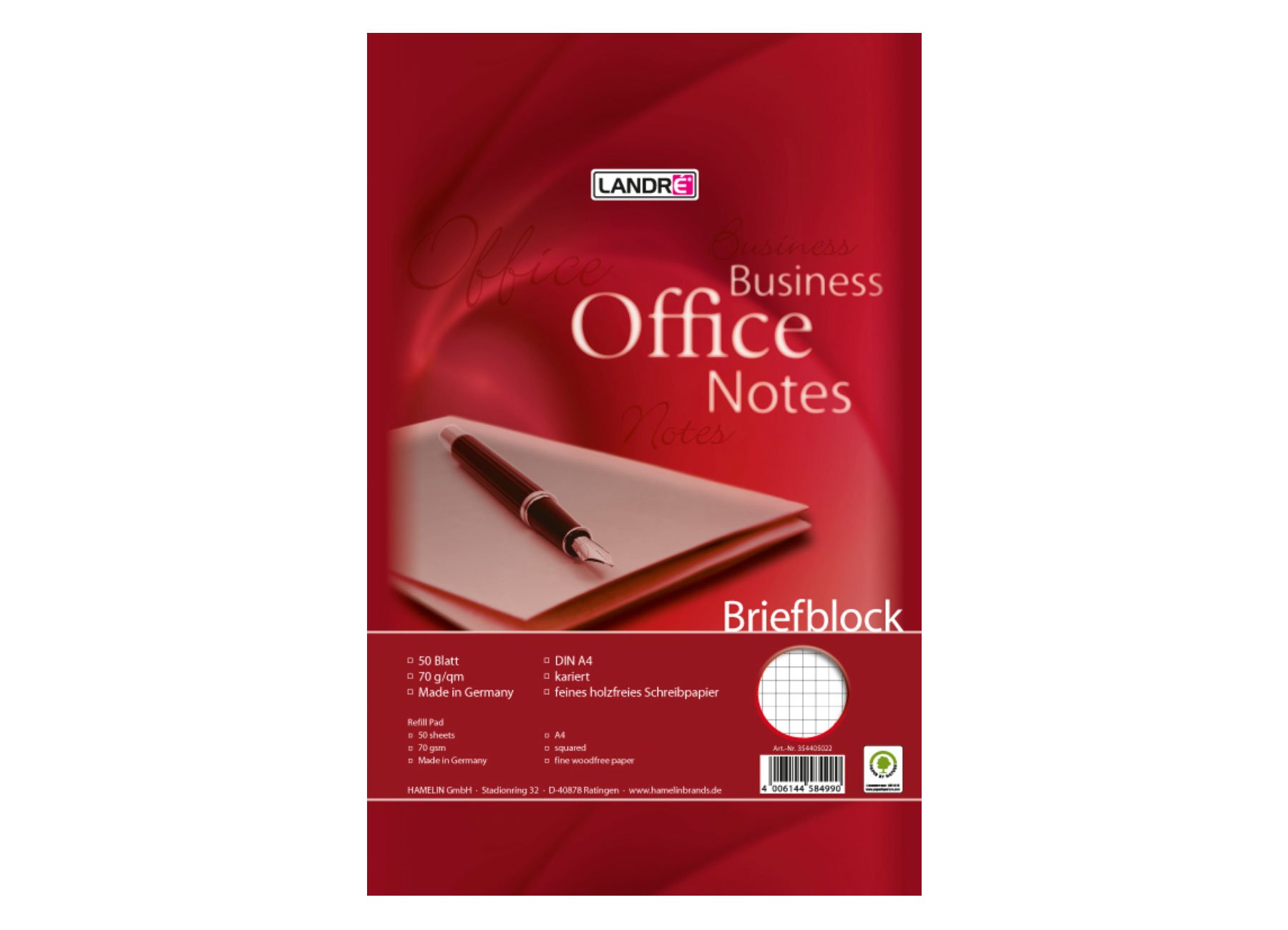 LANDRE 100050242 Office Notepad A4 50 Sheets Squared 70 g/m² 2x Perforated Writing Pad Letter Pads Writing Paper