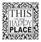 Black and White Damask This is My Happy Place 10 x 10 Wood Wall Art Sign Plaque