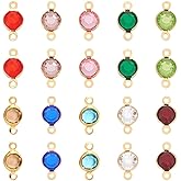 UNICRAFTALE 40pcs 10 Colors 1.5mm Hole 304 Stainless Steel Rhinestone Links Connectors Flat Round Birthstone Links Charm Glass Connector Charms Drop Dangle Pendant for Jewelry Earring Making