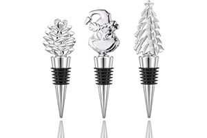 3PCS Silver Wine Bottle Stopper, Christmas Alloy Wine Stopper,Elves Tree Pine Cone Decorative Wine Saver, Reusable Wine Corks