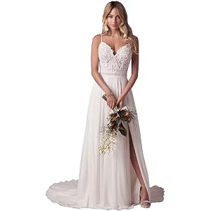 AuroraMer Long Sleeve Wedding Dresses for Bride Lace Tulle Bridal Gowns with Slit for Women 3