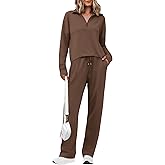 Totatuit Womens Sweatsuits 2 piece Set Lapel Half Zip Lightweight Sweatshirts and Wide Leg Pants Tracksuit Lounge Sets