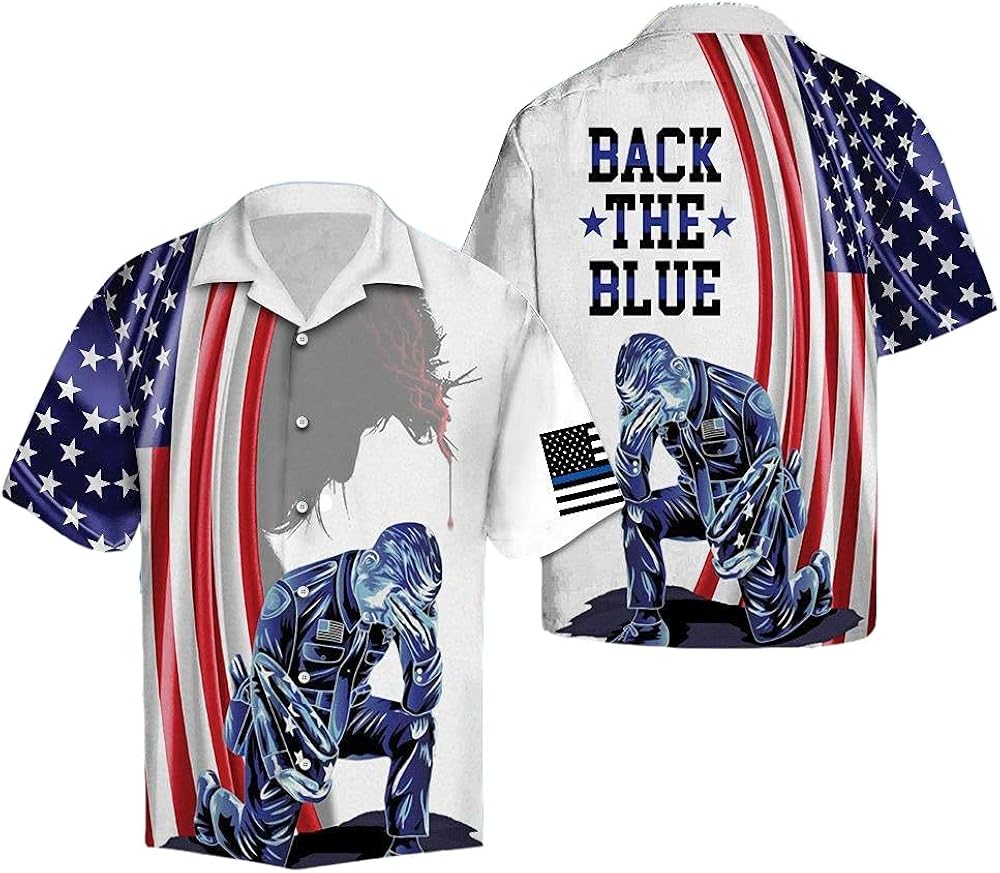 Us Police Officer Back The Blue Hawaiin Shirt Cotton Casual