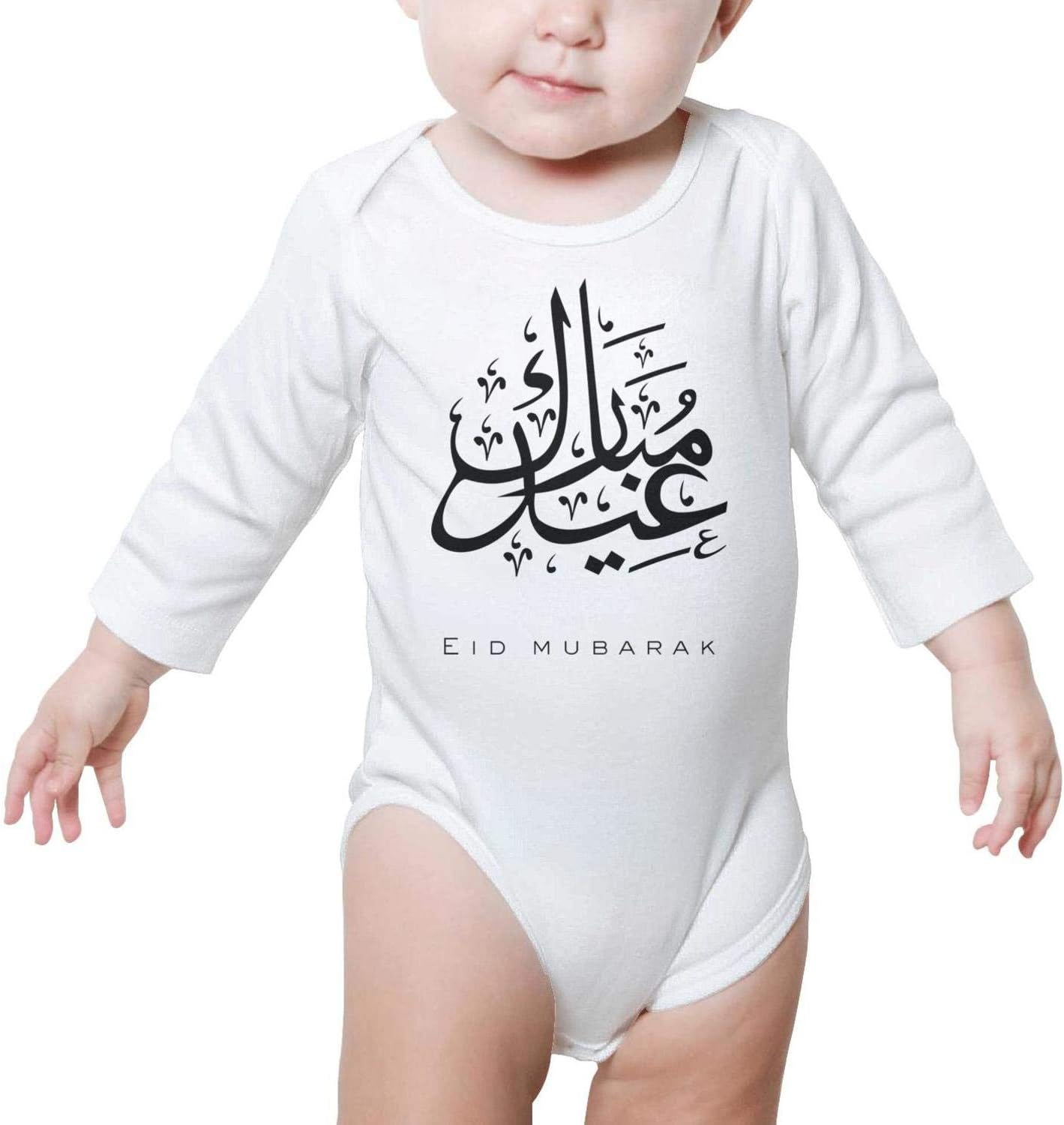 PoPBelle Eid Al-Adha Mubarak Calligraphic Inscription Baby Onesie Bodysuit Long Sleeve Neutral Cotton Cute