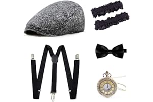 Gionforsy 1920s Accessories for Men 20s Gatsby Gangster Costume Accessories Set Newsboy Hat Set Roaring 20s Costume