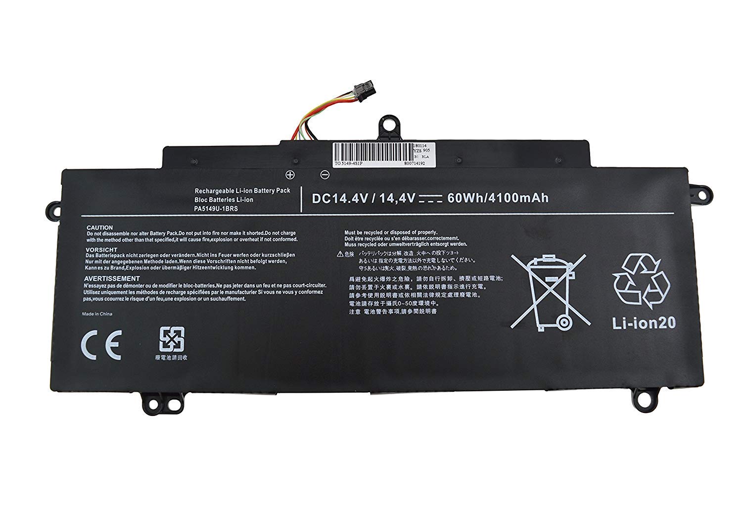 PA5149U-1BRS 4INP7/60/80 (02)1588-5898 Laptop Battery Replacement for Toshiba Tecra Z40-A Z40-B Z40-C Z40-A-10X Z40-A-16Q Z40-C-11P Z40T-A1410 Z50 Z50-A-0DU Z50-A-07Q Z50-A Z50-A-11H(14.4V 60Wh)