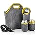 Tabkoe Insulated Neoprene Lunch Bag Set with Tote, Bottle Sleeve, 2 Can Insulators & Adjustable Crossbody Shoulder Strap | Washable, Reusable, Stretchy, Extra Large Travel Lunch Box (Gray Yellow)