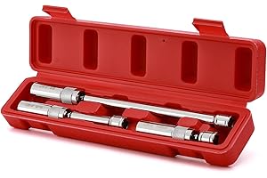 EMENTOL 3PCS 3/8" Drive Magnetic Spark Plug Socket Set, 12 Point, CR-V, Extension Sockets, Includes 9/16-inch, 5/8-inch, 14mm Sockets