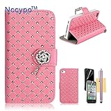 iPhone 4 Case, iPhone 4S Case, Nccypo Fashion Bling Twinkling Crystal Folio Leather Slim Protective iPhone 4 4S Shell Cover For Apple iPhone 4/4S[Metal Wrist Wallet-Pink] with Stylus, Screen Protector and Cleaning Cloth