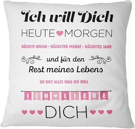 Kissen Mit Spruch Ich Will Dich Ich Liebe Dich Geschenk Fur Frau Freundin Kissenhulle Inklusive Kissen Rosa Amazon De Kuche Haushalt