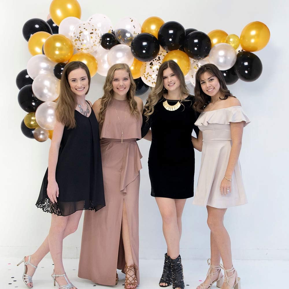 Black Gold Balloon Garland Kit, 150Pcs Party Supplies Decoration Set, Black & Gold & White & Gold Confetti Balloon Arch for Baby Shower, Wedding, Birthday, Graduation, Anniversary Organic Party: Toys & Games