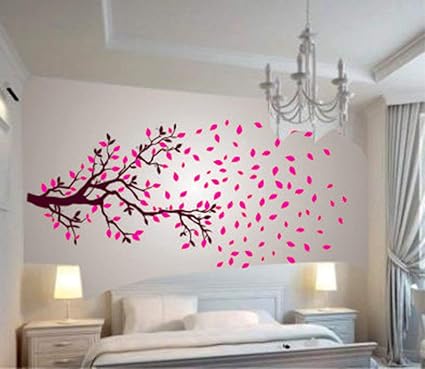 Decals Design Lovely Autumn Tree Wall Sticker (PVC Vinyl, 30 x 90 x 2 centimeters, Brown and Pink)