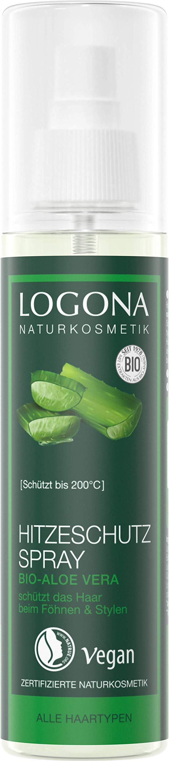 LOGONA Naturkosmetik Heat Protection Spray Organic Aloe, for Styling All Hair Types, Effective Protection Formula, Natural Heat Protection Complex for Healthy and Well-Groomed Hair, Vegan, 150 ml
