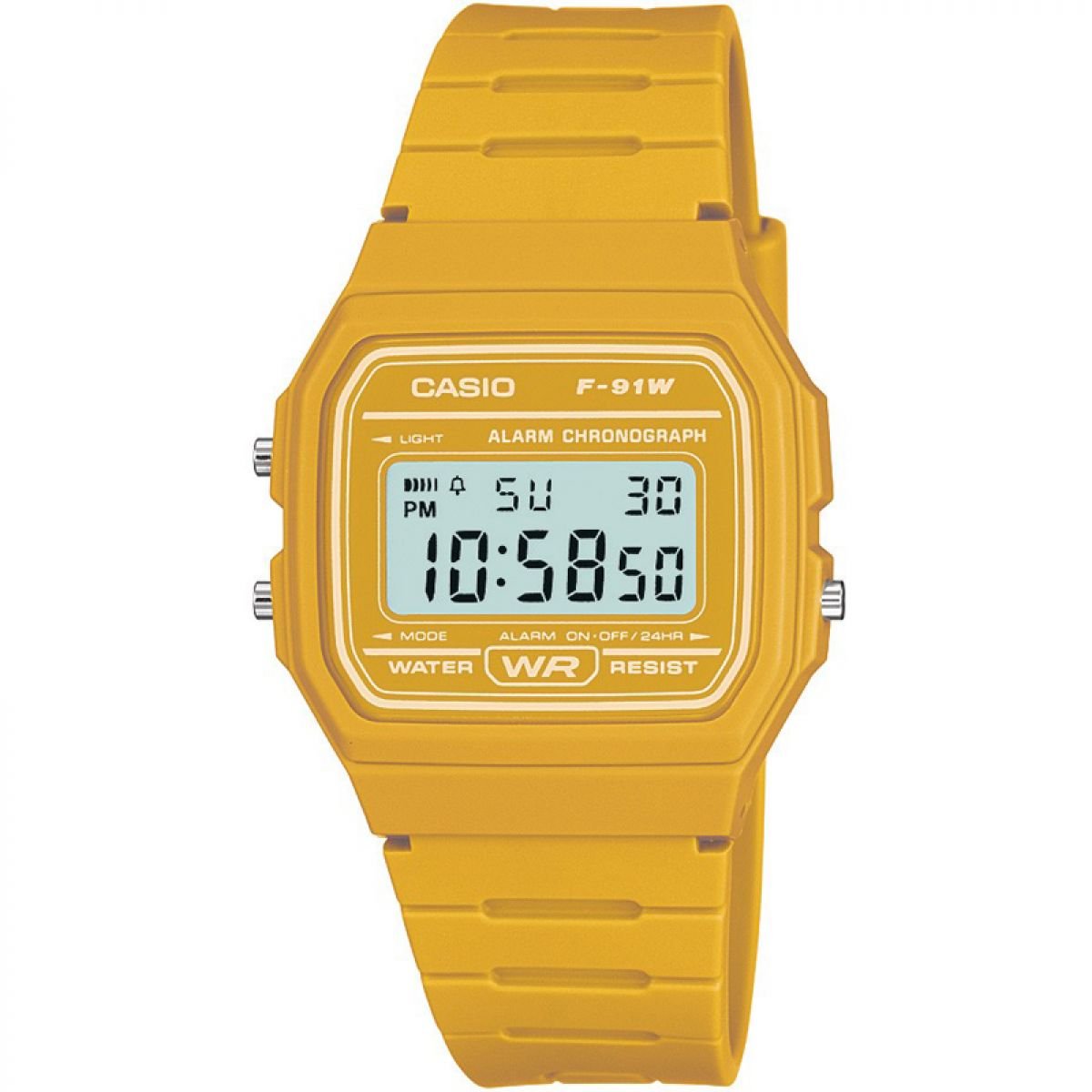 Casio Unisex 37.00mm Quartz Watch with LCD Digital dial and Yellow Plastic/Resin Strap Strap F-91WC-9AEF
