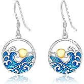 Wave Earrings Women 925 Sterling Silver Ocean Wave Dangling Earrings Sunrise Earring Ocean Jewelry Beach Gifts for Women