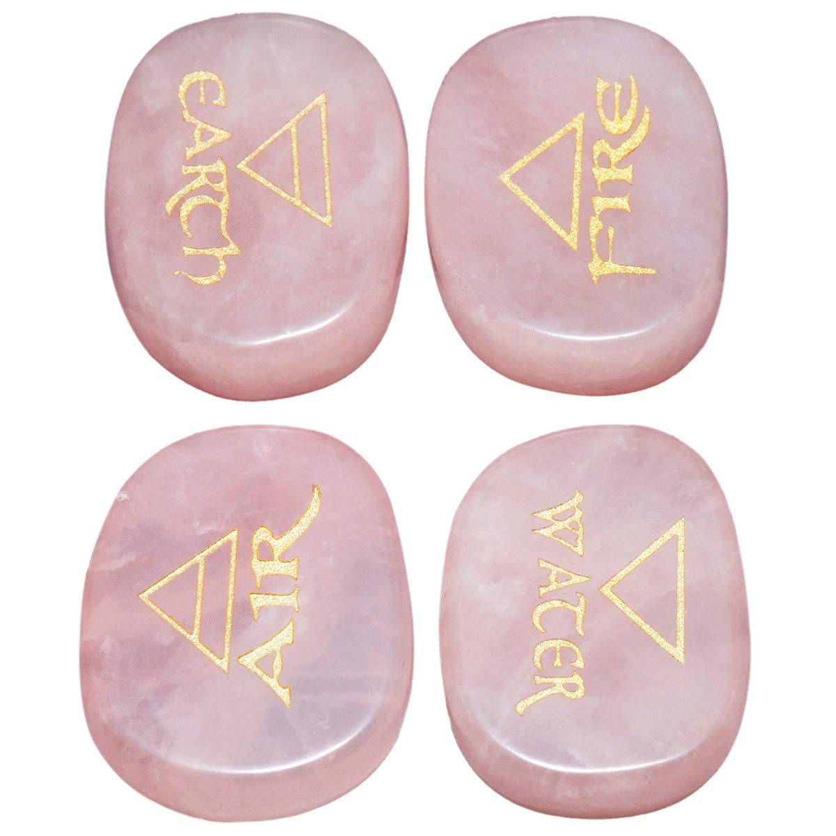 mookaitedecor Rose Quartz Reiki Stones, Engraved Triangle Symbols Polished Chakra Palm Stone for Crystal Healing Wiccan Gifts