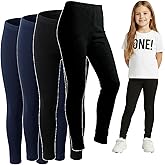 apoovane 4 Pack Girls Leggings Thick Cotton Leggings for Kids Full Length Pants Stretchy Designed for 64-80℉ Weather