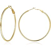 Jewlpire 14K Gold Plated 925 Sterling Sliver Post Hoop Earrings, 2MM Thick Hoop earrings Lightweight Large Hoop Earrings for Women Trendy 20/30/40/50/60/70mm