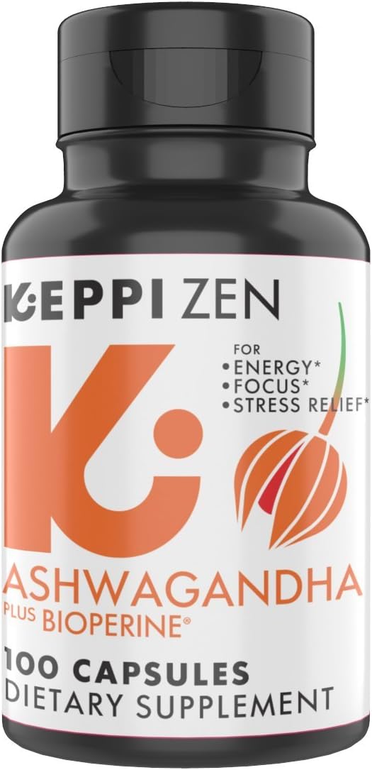 Keppi Zen Premium Ashwagandha Capsules with BioPerine: Anti Anxiety Supplements for Balanced Energy and Mood Support (100 Count) Made with Real Ashwagandha Powder Extract