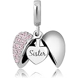 KunBead Sister I Love You Heart Birthstone Dangle Charms for Bracelets Necklace Birthday Gift for Women Girls