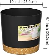 ZMTECH 25cm Plant Pots with Drainage Holes Detachable Saucer Dark Grey (Set of view 3