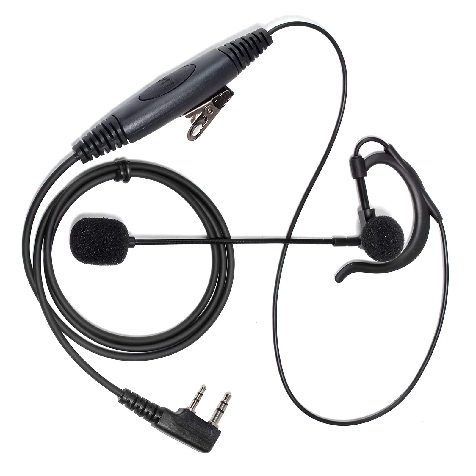HYS Walkie Talkie Earpiece Compatible for Baofeng UV5R Retevis Kenwood TK250 HYT Radio, G Hanging Headset with Microphone PTT (1 Pack)