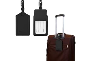2 Pack Luggage Tags for Suitcases, Faux Leather, Baggage Tags with Privacy Protection with Cover ID, Travel Luggage, Black, F