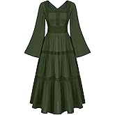 Scarlet Darkness Renaissance Dress Women Pirate Peasant Tiered Flowy Long Dresses