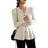 chouyatou Women's Fall Lightweight Peplum Cardigan Sweater Button Down Cardigan Jacket Business Casual Top