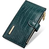 Simikol Women Wallet Large Capacity Wallets Crocodile RFID Blocking Multi Card Organizer Womens Billfold Long Purse Credit Cards Holder with Double Zipper,Pine Green