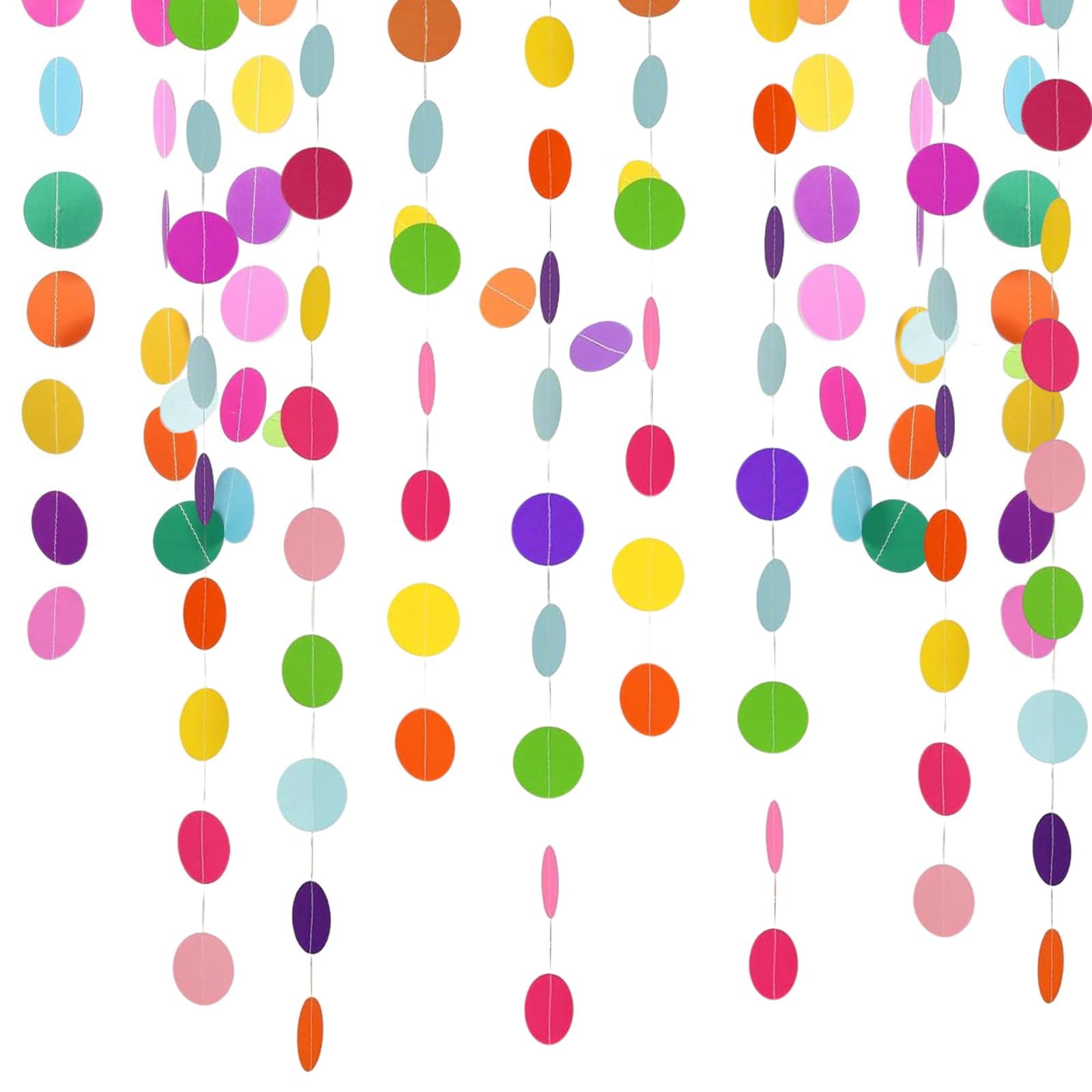Rainbow Hanging Paper Garland, 52 Feet Round Circle Paper Banner Colorful Birthday Dots Garlands for Birthday Wedding Decorations