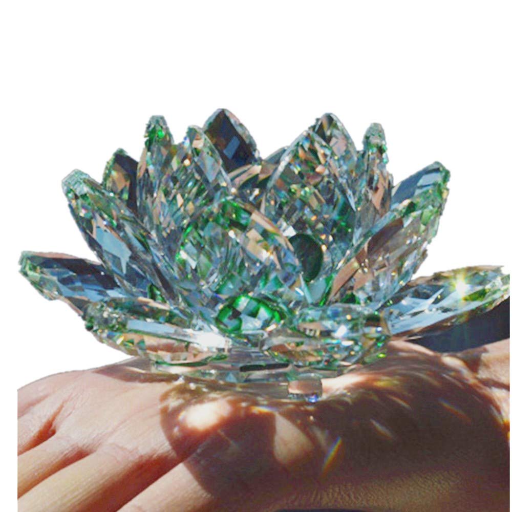 TYGJB Fine Quartz Crystal Lotus Flower Natural Stones and Minerals Feng Shui Sphere Crystals Flowers for Wedding Souvenirs (green)