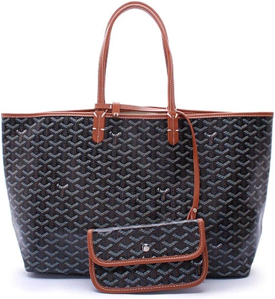 Women's Tote Shoulder Bag Fashion PU Leather Shopping Handbag with Wallet (L, Blackbrown)
