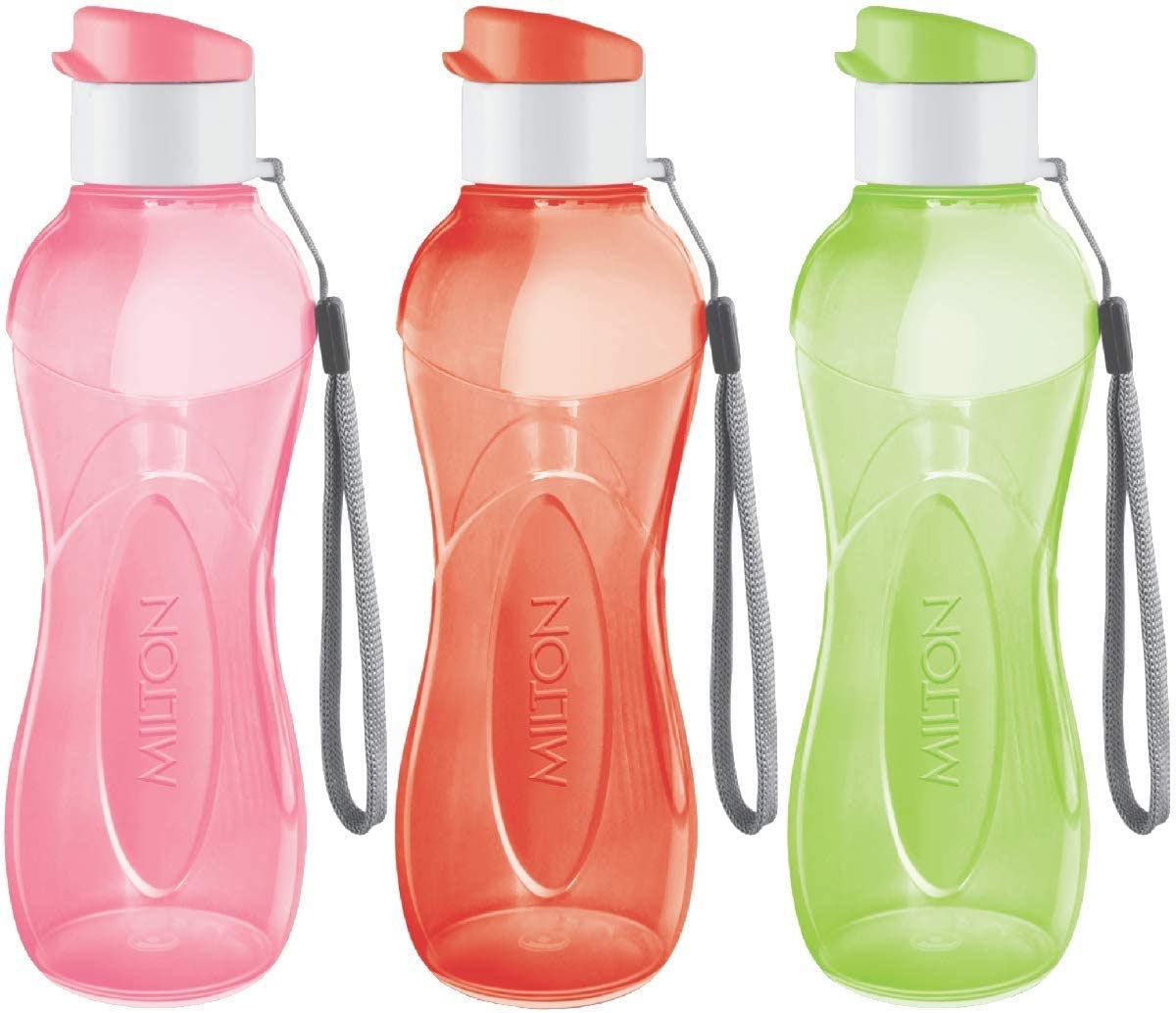 MILTON Kids Water Bottles - Reusable Leakproof 355 ml Plastic Wide Mouth Large Big Drinks Bottle - BPA & Leak Free Water Bottle with Handle Carrier Strap for School, Cycling, Camping, Hiking, Gym Yoga