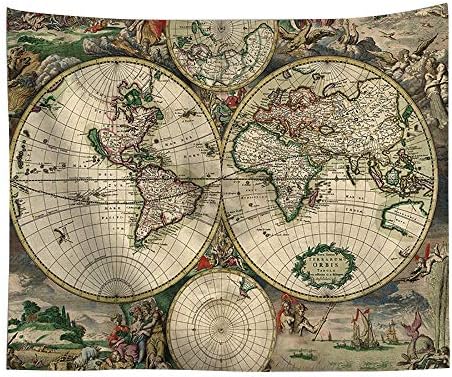 POTENCO Blankets, World Map Picnic Mat Medieval Educational Tapestry Wall Hanging Beach Towel (H, 150150cm)