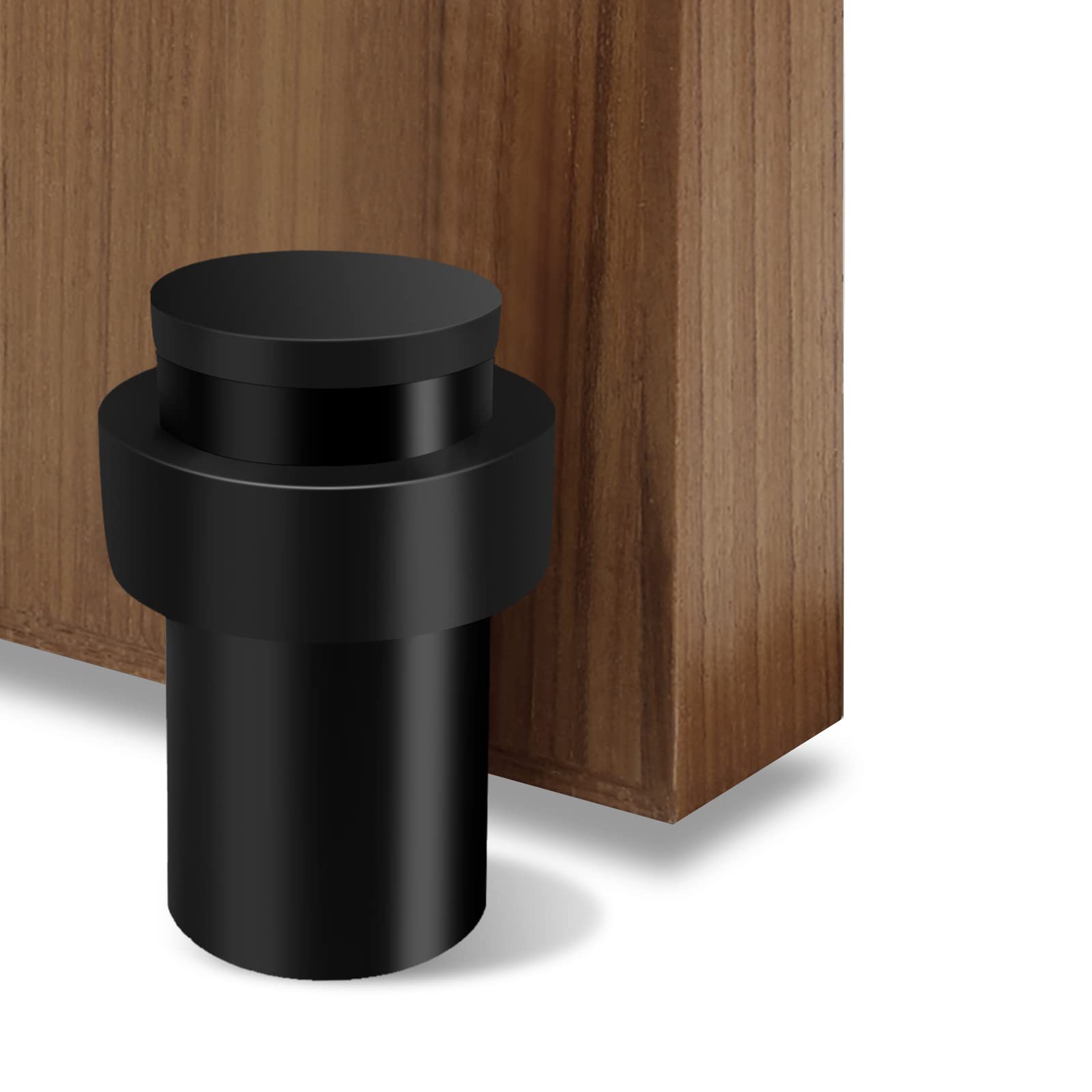 Door Stopper 65mm, Black Door Stop for Floor, Stainless Steel, Cylindrical Doorstop Rubber Bumper Wall Protector for Skirtings