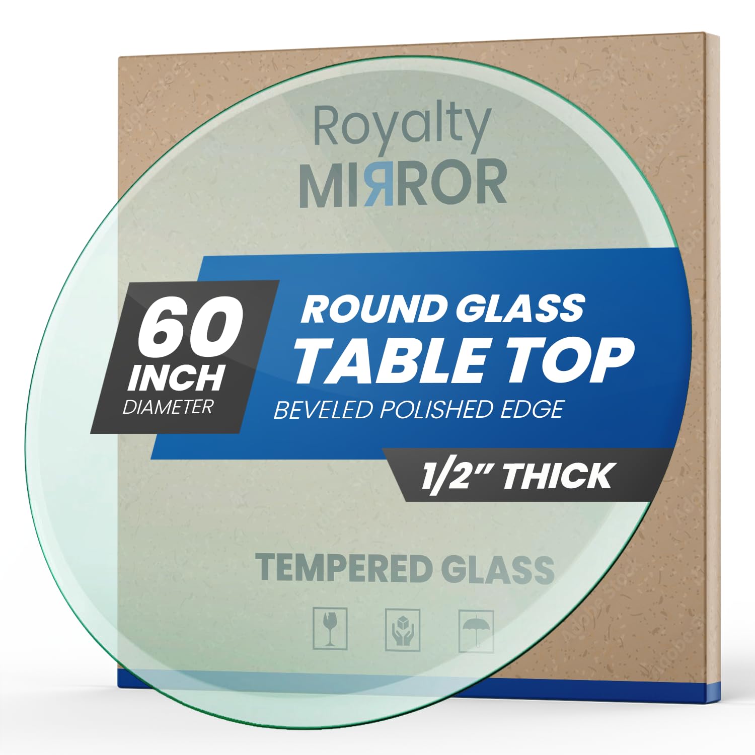 Photo 1 of *** truck/trailer pick up only Royalty 60" Inch Round Tempered Glass Table Top – Clear Table Top Glass – Useful for Replacement, Tabletop Protector, Patio, Dining, Coffee, Desks - 1/2" Thick Beveled Edge