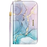 Simikol Large Capacity Wallets for Women RFID Blocking Leather Zip Around Phone Purse Ladies Travel Credit Card Clutch with Wristlet, Gradient Marble