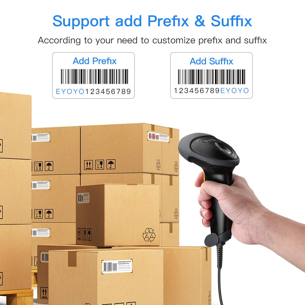 Eyoyo EYH2 Handheld USB 2D Barcode Scanner, Wired Automatic QR Code Scanner PDF417 Data Matrix Bar Code Reader with Long USB Cable for POS Mobile Payment, Convenience Store, Supermarket, Warehouse