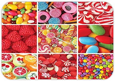 Minicoso Doormat Colorful Collage of Photos with Different Sweets Candies Bonbon Fruity Jellies Lollipops Multicolor