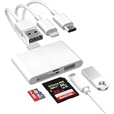 4-in-1 SD Card Reader for iPhone iPad Mac, USB-C+Lightning+USB 3.0 OTG Adapter, Fast Transfer from Camera SD/TF Card to Phone, Compatible with Flash Drive
