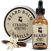 Striking Viking Beard Oil and Balm - Leave in Beard Conditioner - Tames, Styles, Softens, and Moisturizes Beards and Mustache - Made with All Natural and Organic Argan and Jojobo Oils, Vanilla