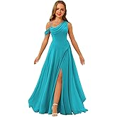 Augday Chiffon Junior Bridesmaid Dress One Shoulder A Line Flower Girl Formal Dresses with Ruffles UJR121