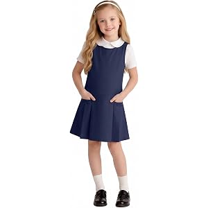 Custoneei Girl's Sleeveless Uniform Jumper Dress | School Pleated, Knee Length, Zippered, with Side Pockets, Casual, Uniform
