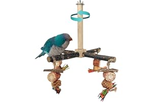ROOJUNE Bird Perch 360° Rotating Perch with Natural Chew Toys - Spinning Bird Toys Cage Accessories- Parrot Wooden Stand for Small and Medium Birds (Parakeets, Budgies, Cockatiels, Conures, Finches)