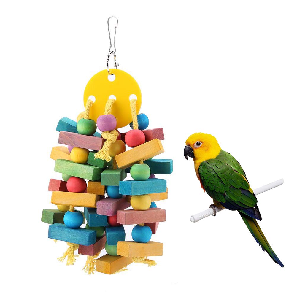 Bird Chew Toy, Colorful Wooden Beads, Parrot Swing with Knots Blocks, for Macaw, African Grey, Cockatoo, Budgie, Parakeet, Cockatiel, Lovebird