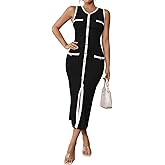 Pink Queen Women's Elegant Sweater Dress Sleeveless Slim Fit Bodycon Midi Dresses