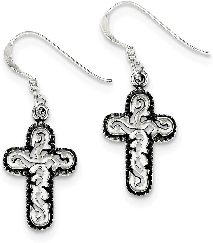 925 Sterling Silver Antique Cross Dangle Earrings Clothing